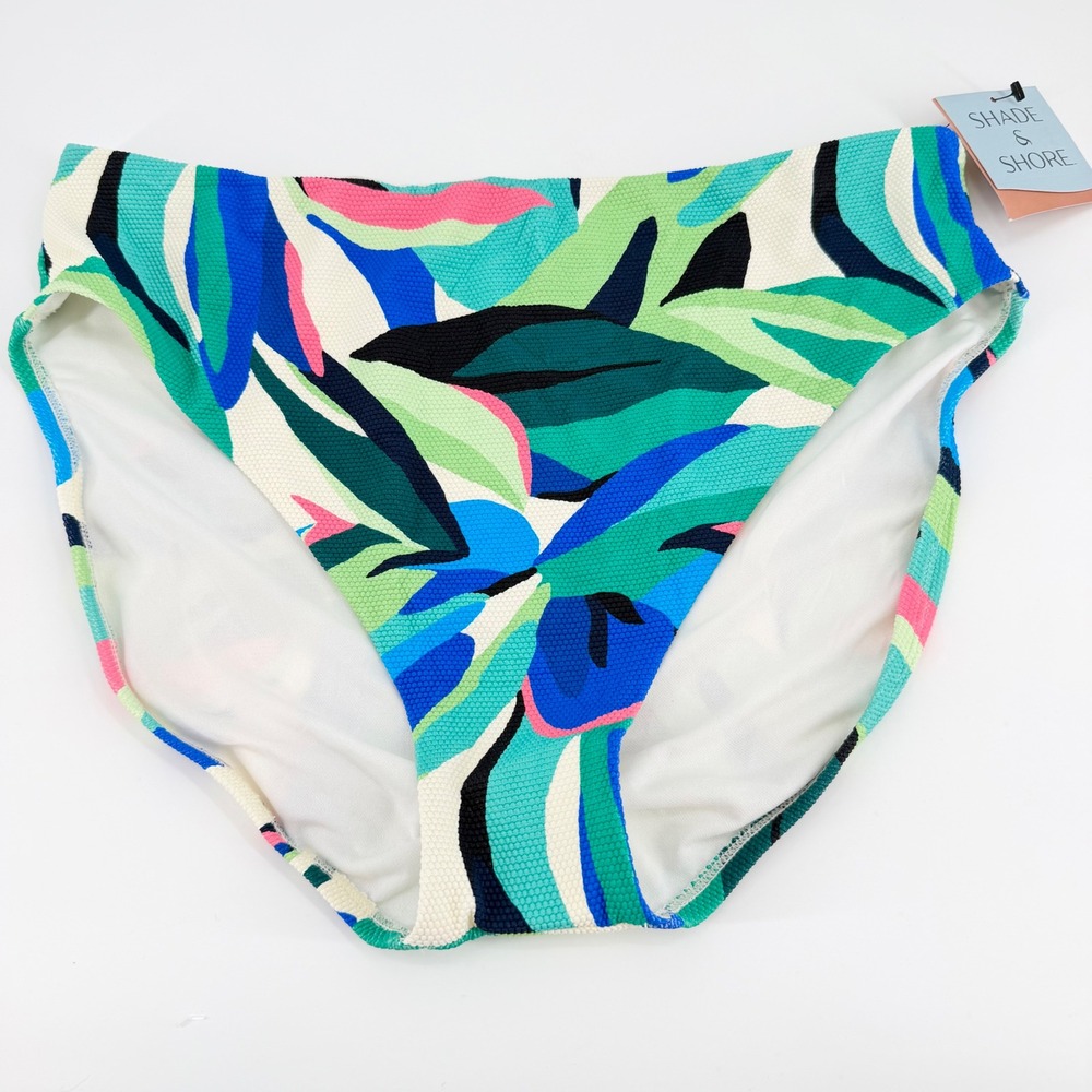 Shade & Shore L 12-14 Tropical High Waist Bikini Bottom High Leg NWT